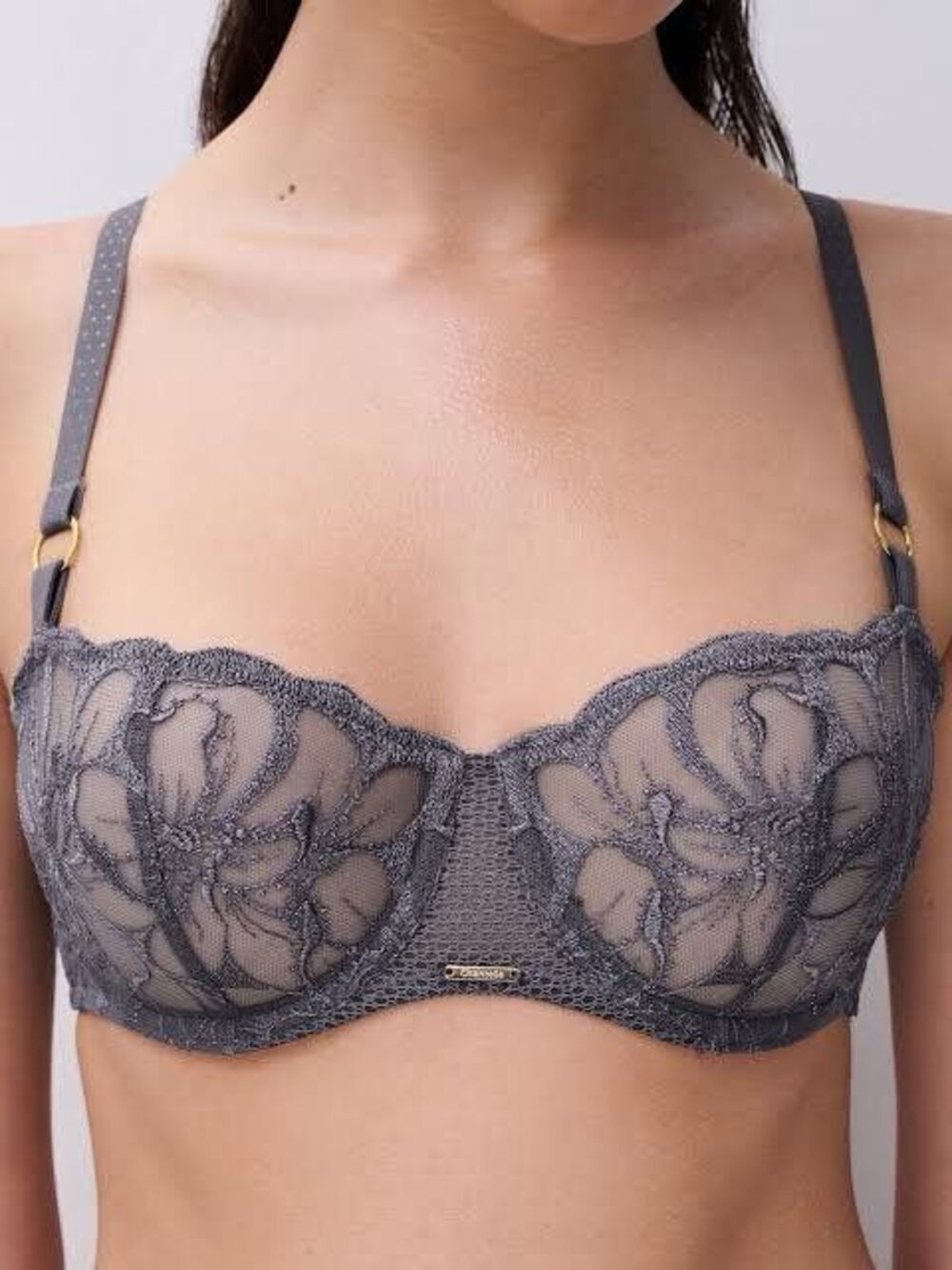 Chantelle Gleurs unlined Balconette lace bra fancy gray 32DD